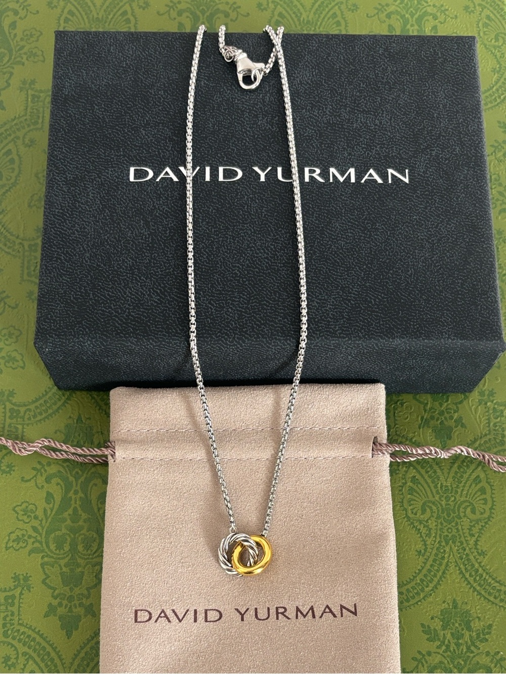 David Yurman Two-Tone Interlocking Knot Necklace in Silver and Gold